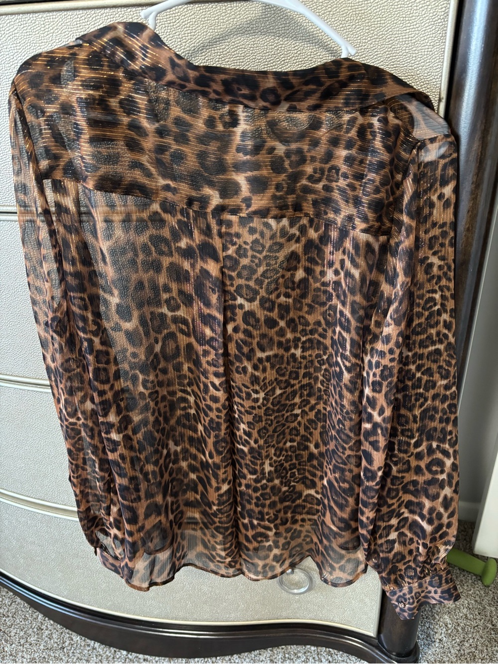 White House Black Market Brown Leopard Sheer Button-Down Blouse - Picture 3 of 3